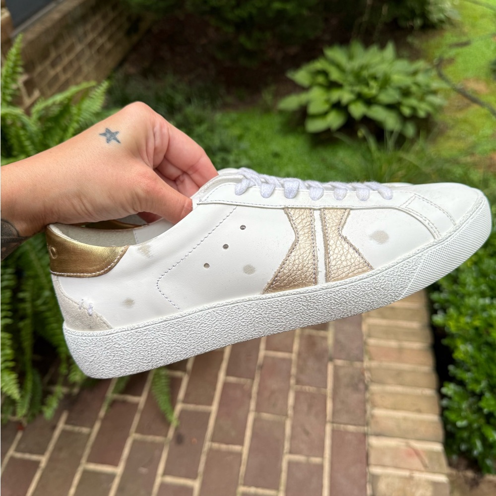 KOIO Italian Leather Women's Sneakers in White and Gold Accents - NEVER WORN